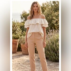 Halston Heritage Beige High-Rise Straight Trousers